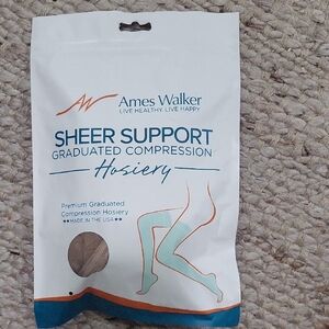 Sheer Support Open Toe Thigh High W/ Lace SilIcone Band Size L Nude AMES WALKER